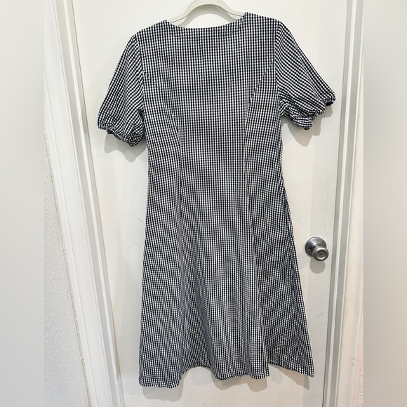 NWOT Liz Claiborne Navy Blue and White Checkered Midi Dress - Picture 2 of 5